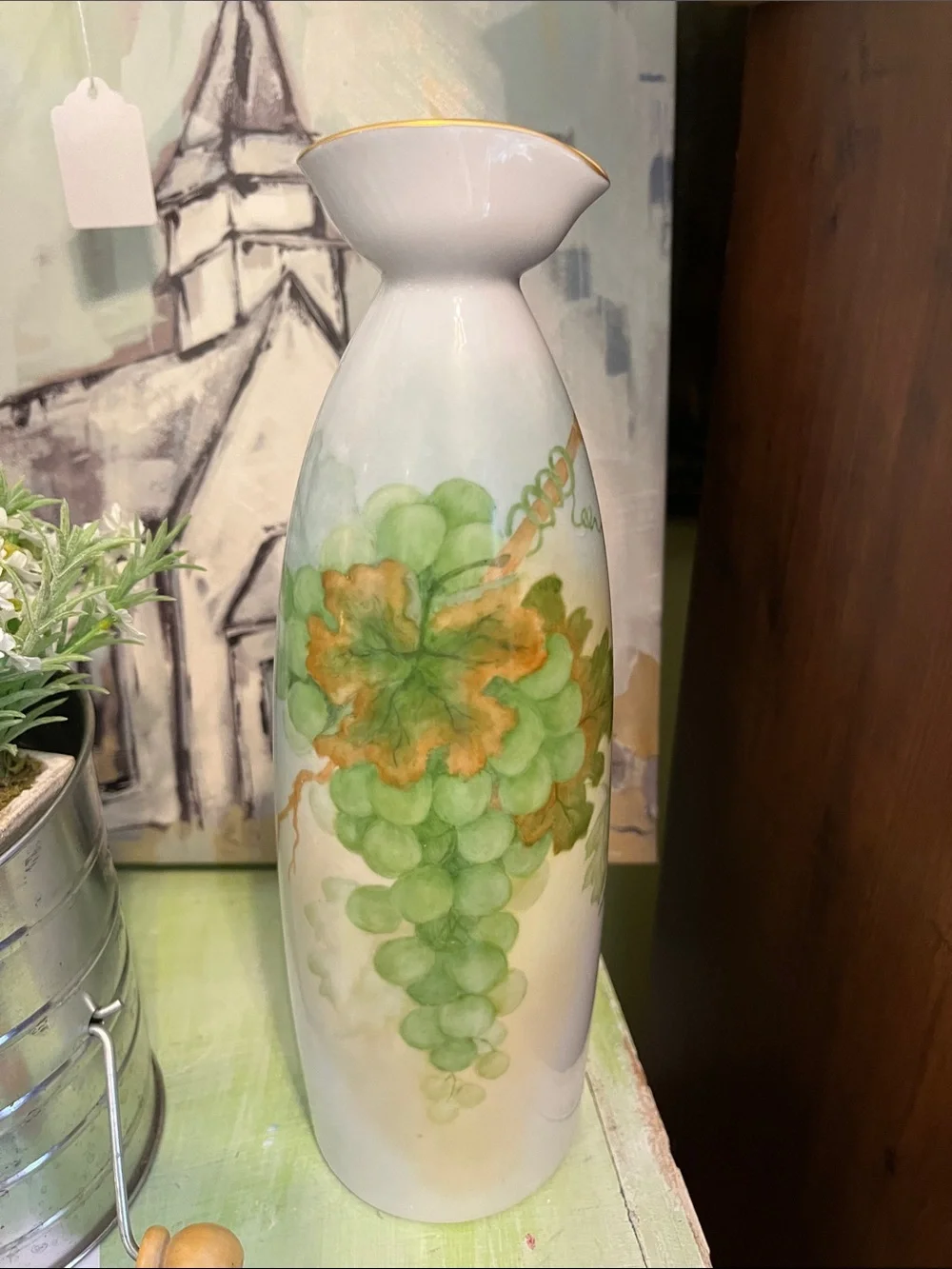 Vintage hand-painted porcelain decanter-style vase
